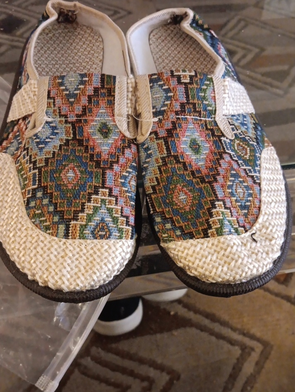 Women’s Multicolor Woven Slip-On Moccasins with Cream Trim